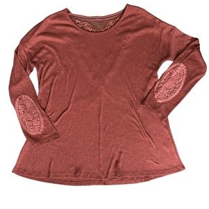 Simply Noelle Sangria Red Crochet Lace Long Sleeve Top - Women size L/XL